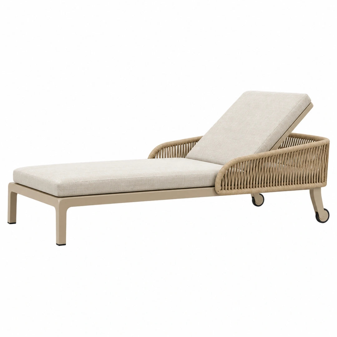 Leżak ogrodowy 200 x 75 x 88 cm z metalową ramą beżowy regulowany na kółkach