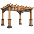 Pergola ogrodowa 360 x 360 x 240 cm z drewna brązowa z czarnymi detalami dekoracyjna