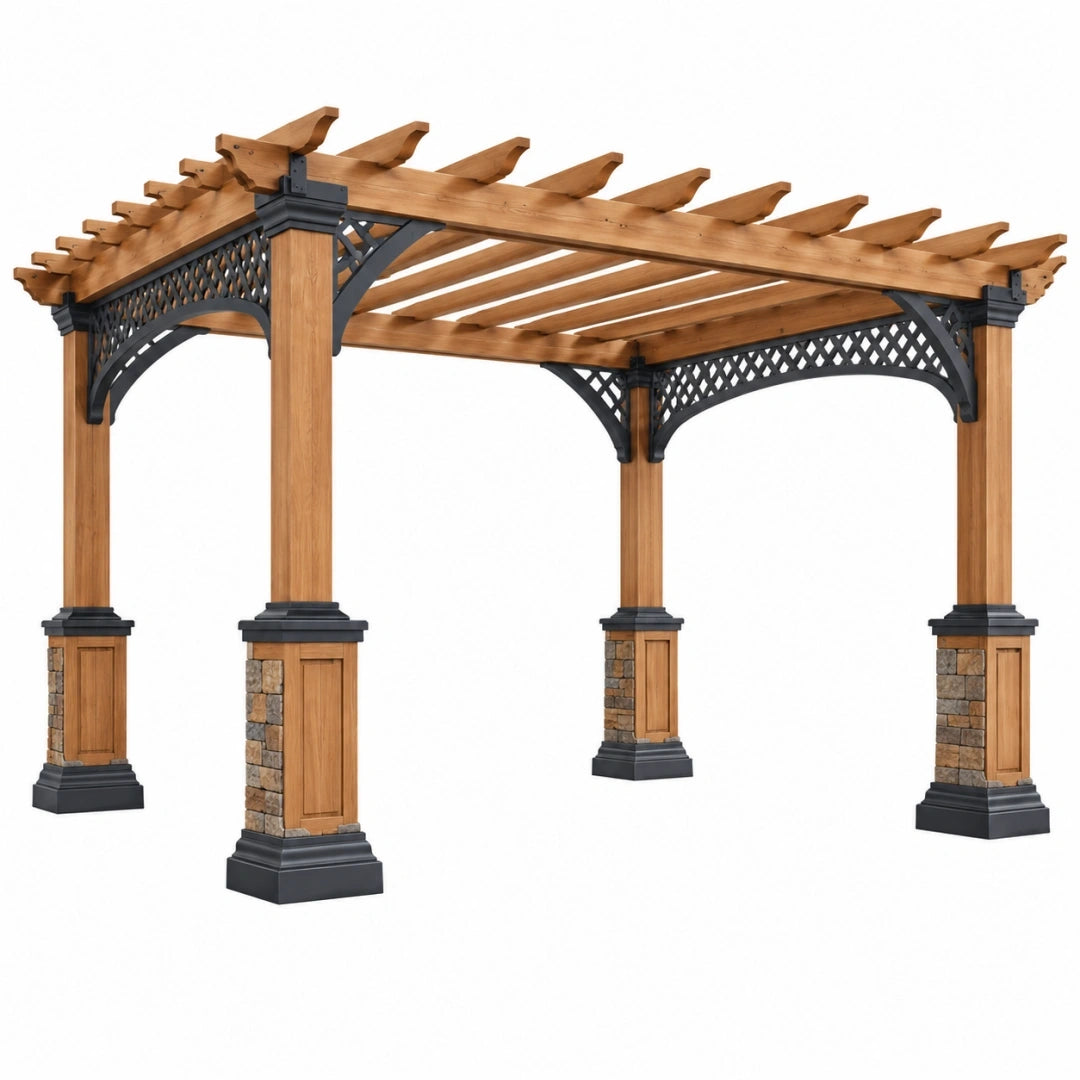 Pergola ogrodowa 360 x 360 x 240 cm z drewna brązowa z czarnymi detalami dekoracyjna