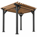 Pergola ogrodowa 300 x 300 x 240 cm ze stali i drewna czarno brązowa z listwowym zadaszeniem
