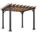 Pergola ogrodowa 400 x 300 x 240 cm z metalu i drewna czarno brązowa - z ażurowym dachem