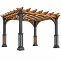 Pergola ogrodowa 300 x 300 x 260 cm z drewna i stali brązowo-czarna z otwartym dachem