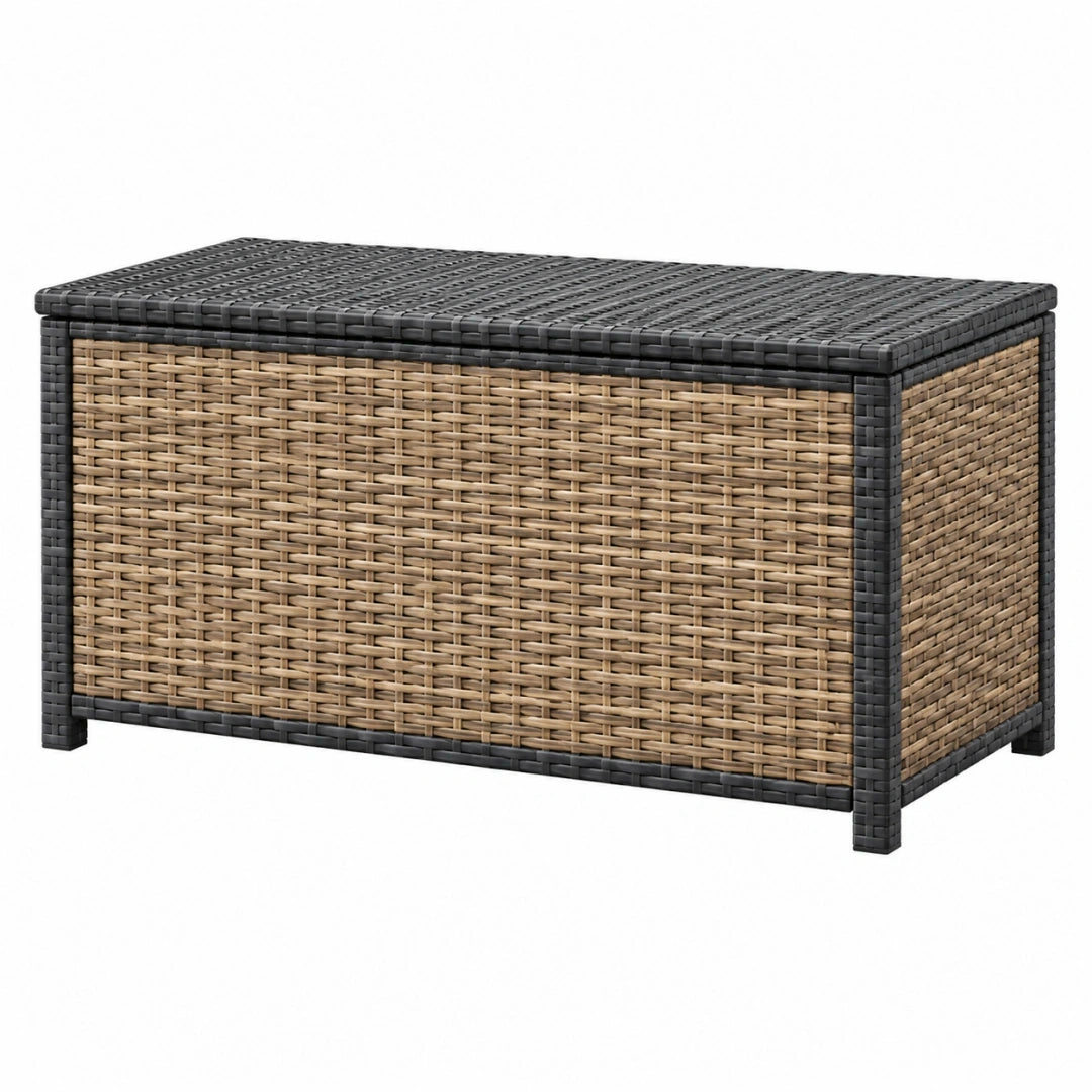 Skrzynia ogrodowa 120 x 50 x 60 cm z technorattanu brązowo-czarna z pokrywą