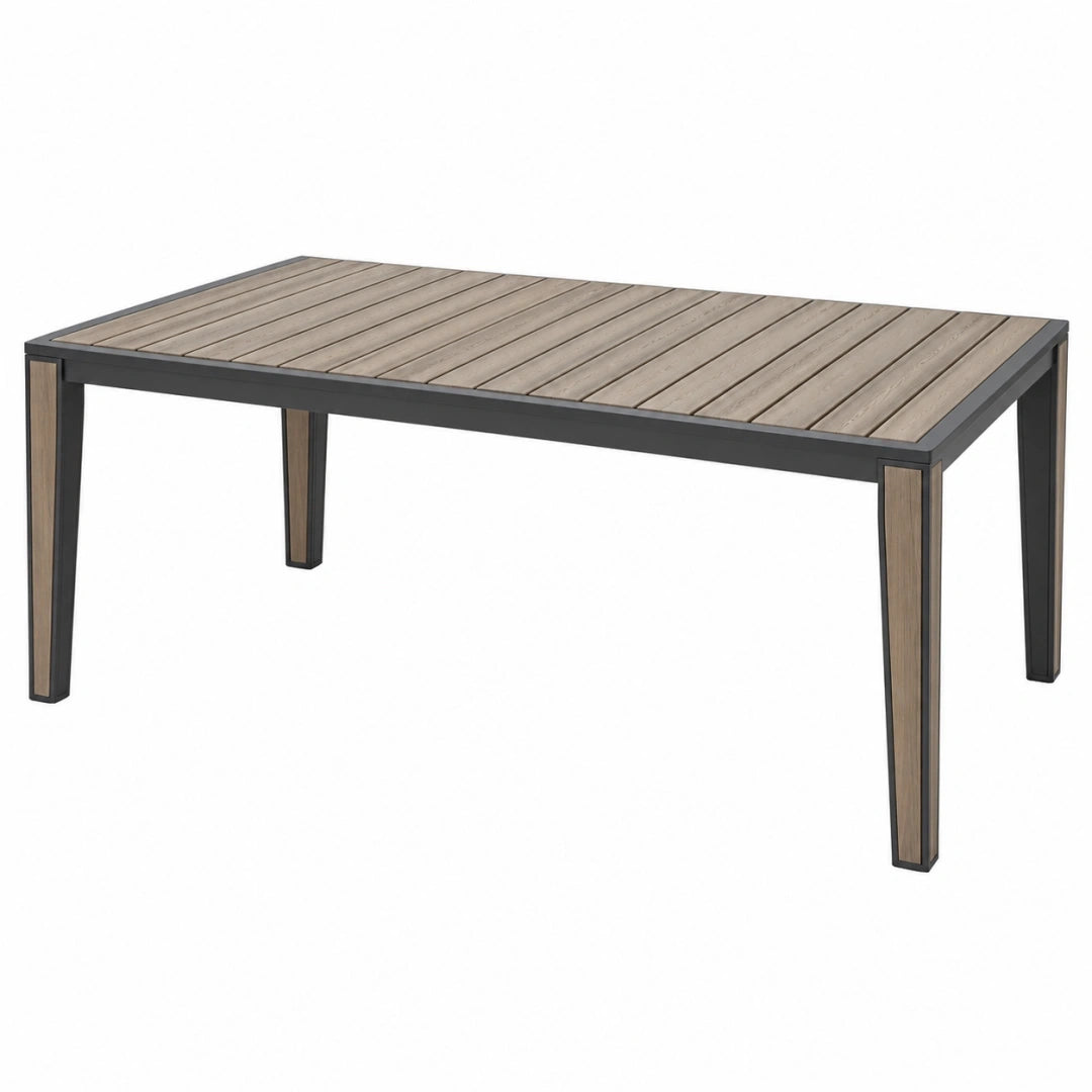 Stół ogrodowy 200 x 100 x 75 cm z aluminiową ramą w kolorze szarym - prostokątny blat w dekorze drewna