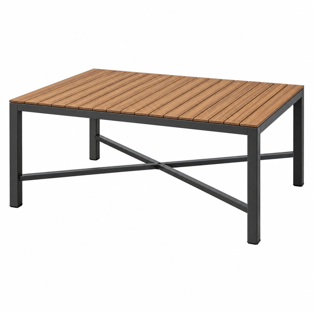 Stolik ogrodowy 120 x 70 x 45 cm z drewnianym blatem i metalową ramą brązowy czarny