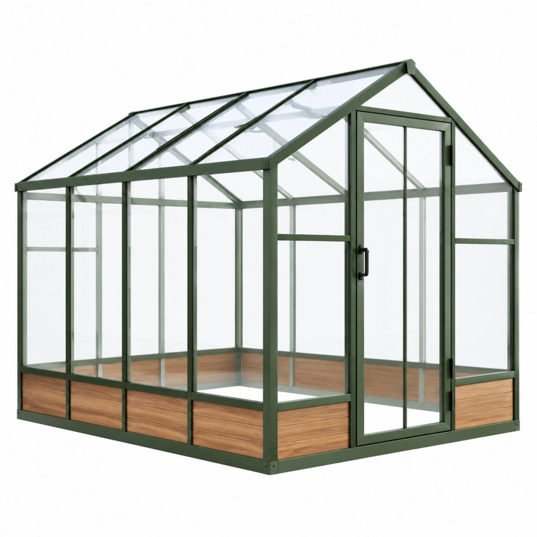 Szklarnia ogrodowa 240 x 190 x 220 cm - aluminiowa zielona z przezroczystymi panelami